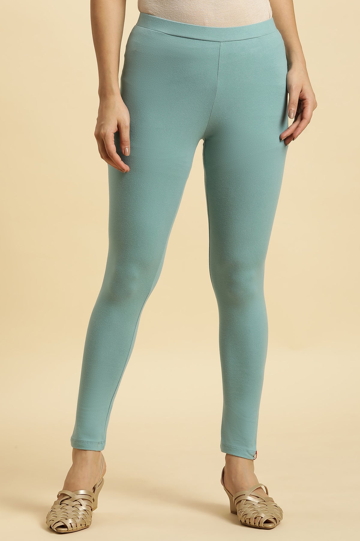 Teal Blue Cotton Jersey Lycra Tights - S