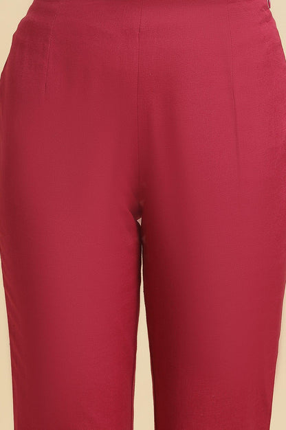 Pink Solid Cotton Flax Slim Pants - wforwoman