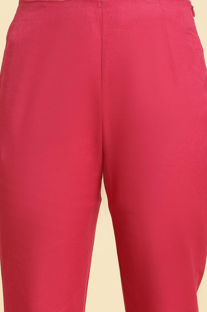 Pink Slim Pants With Embroidered Hem - wforwoman