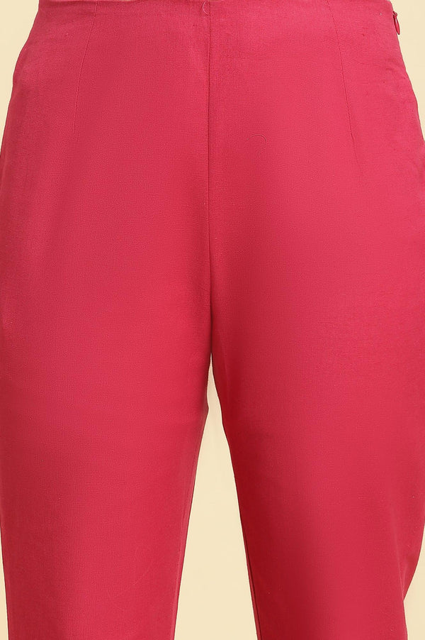 Pink Slim Pants With Embroidered Hem