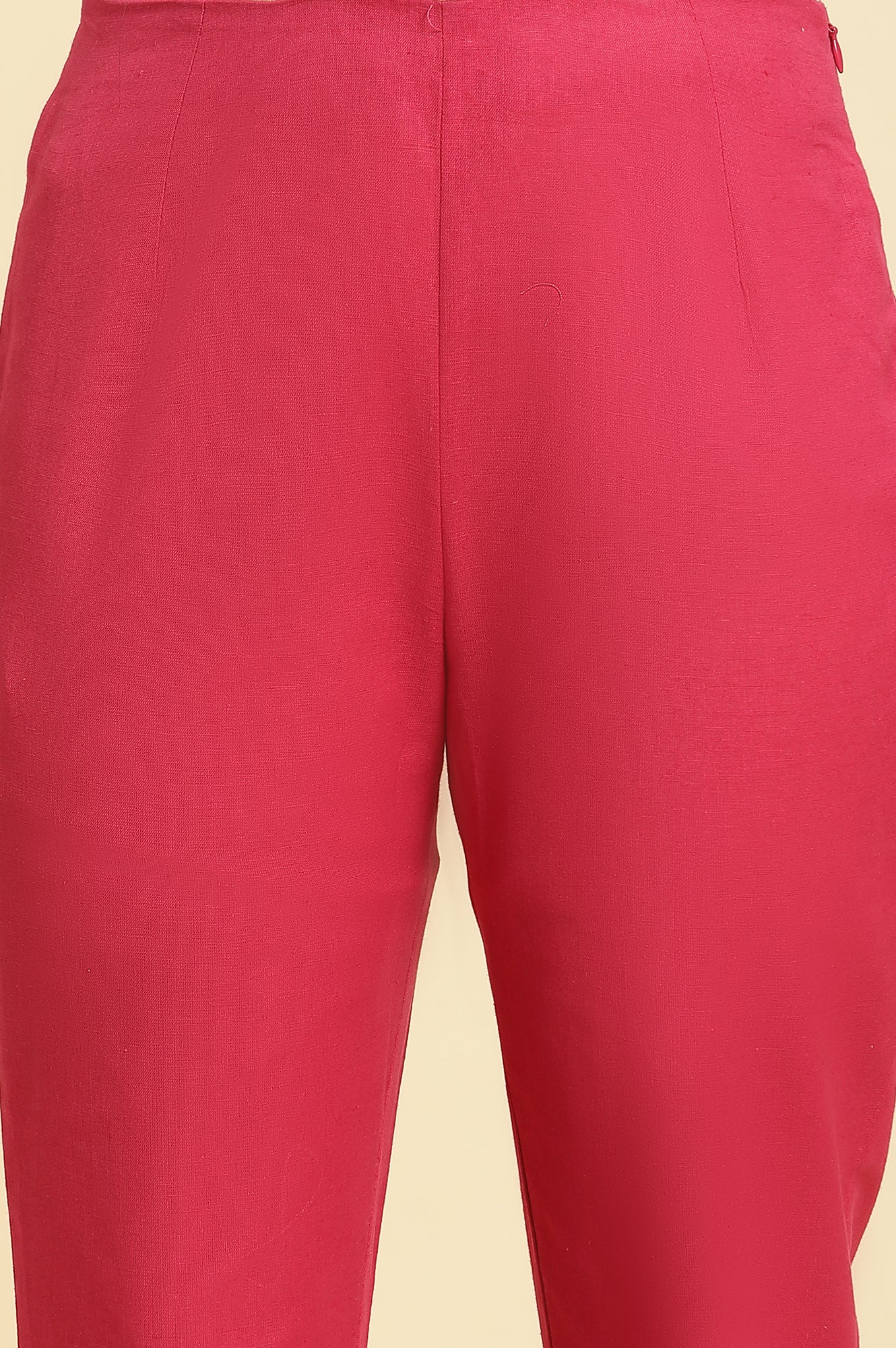 Pink Solid Embroidered Slim Cotton Pant