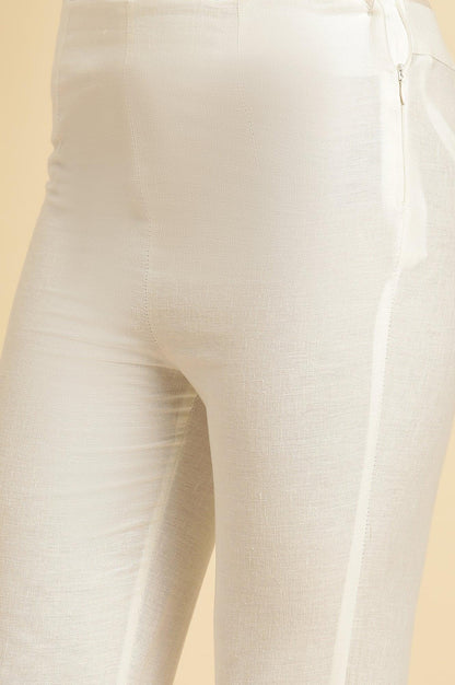 White Slim Pants With Embroidered Hemline - wforwoman