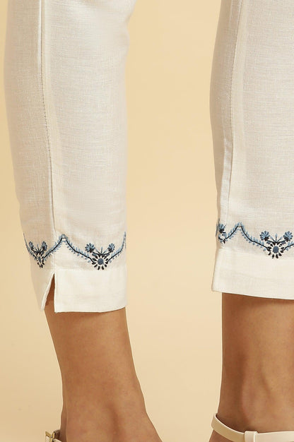 White Slim Pants With Embroidered Hemline - wforwoman