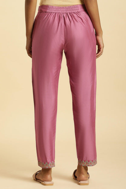 Purple Slim Pants With Printed Kota Border - wforwoman