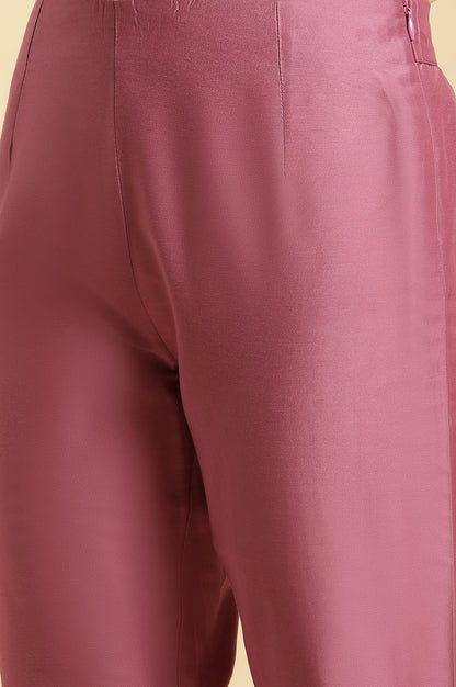 Purple Slim Pants With Printed Kota Border - wforwoman