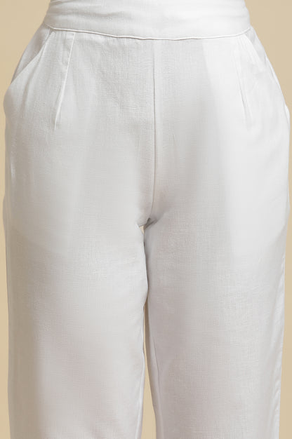 Ecru Straight Pants With Lace Hemline