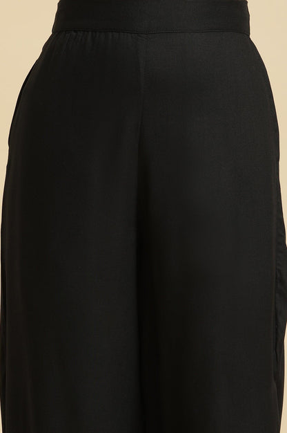 Black Side Gather Pants With Sequin Details - wforwoman