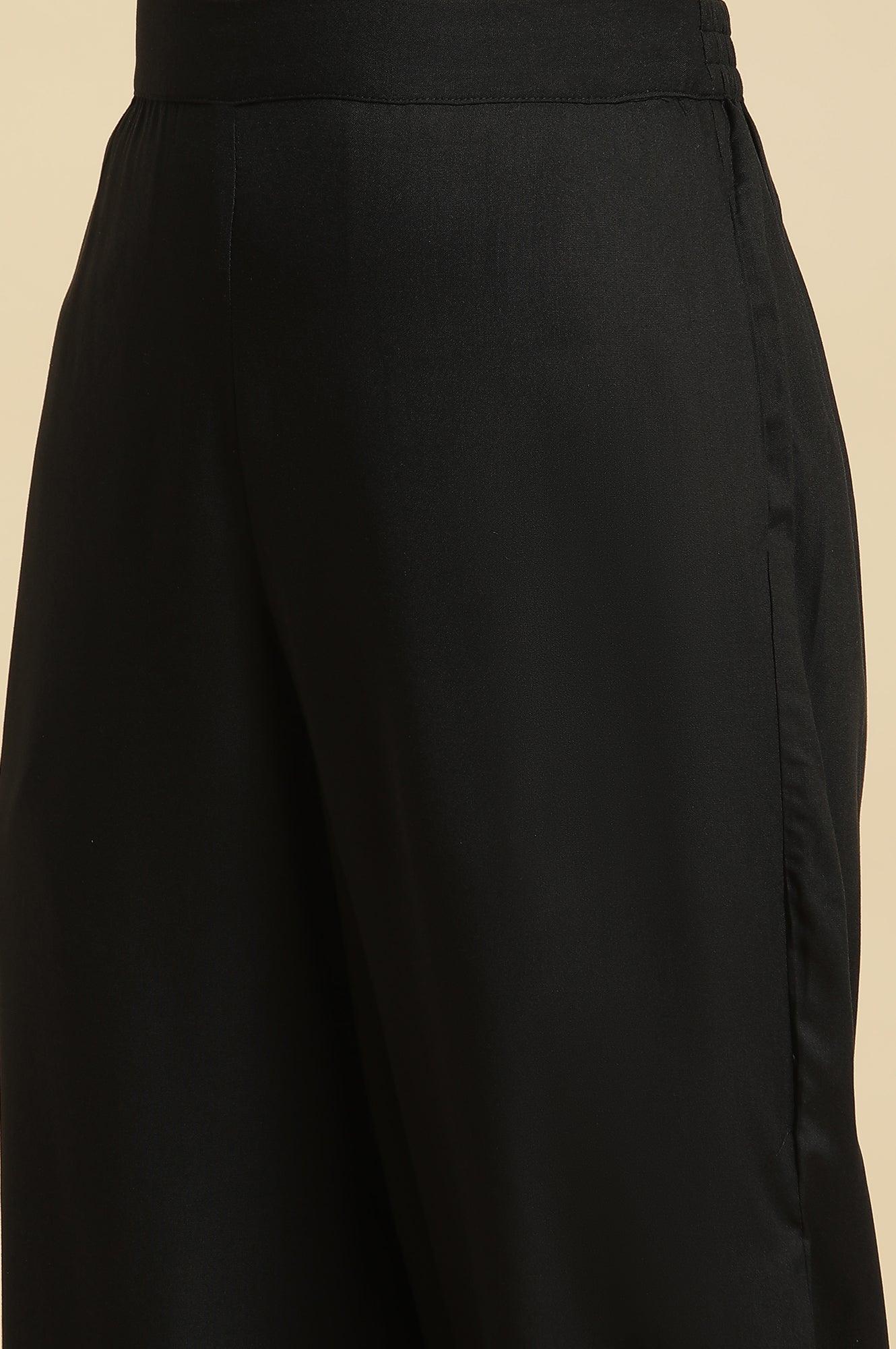 Black Side Gather Pants With Sequin Details - wforwoman