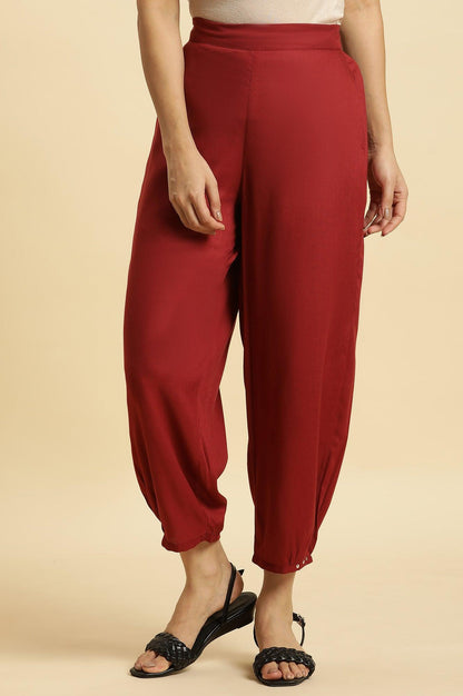 Maroon Side Gathered Pants With Sequin Detailing - wforwoman