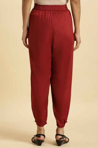 Maroon Side Gathered Pants With Sequin Detailing - wforwoman