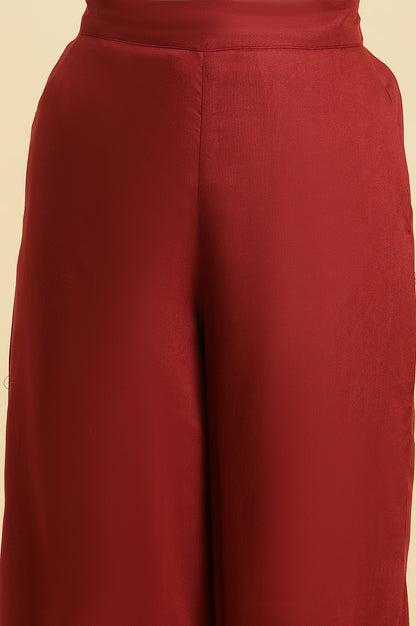 Maroon Geometric Printed Flared Kurta with Straight Pant Set