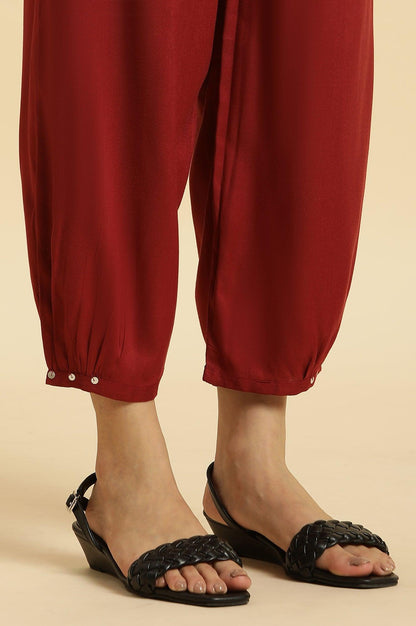 Maroon Side Gathered Pants With Sequin Detailing - wforwoman