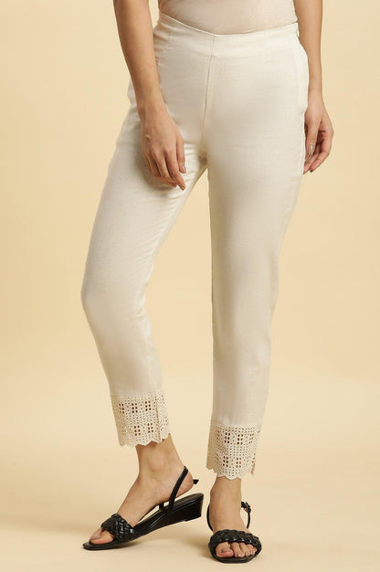 Ecro Solid Cotton Pants With Schiffli Detailing - wforwoman
