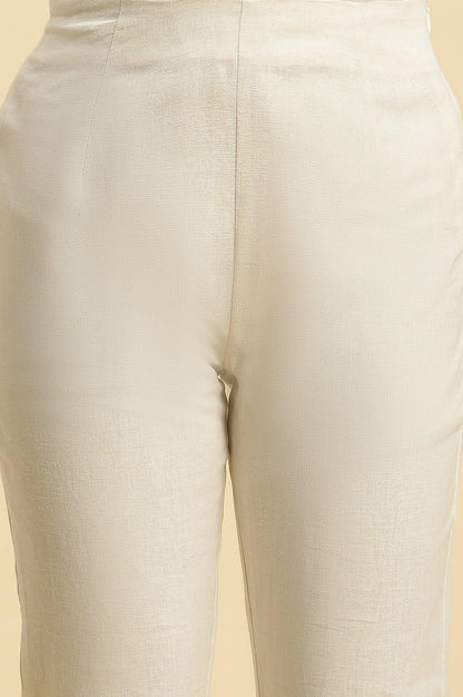 Ecro Solid Cotton Pants With Schiffli Detailing - wforwoman
