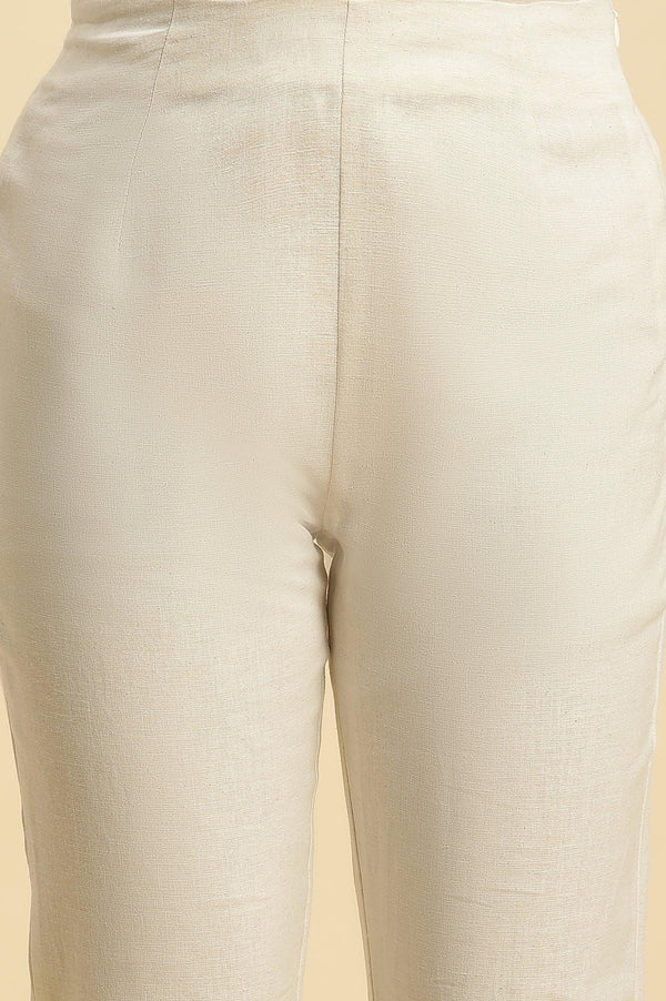 Ecro Solid Cotton Pants With Schiffli Detailing