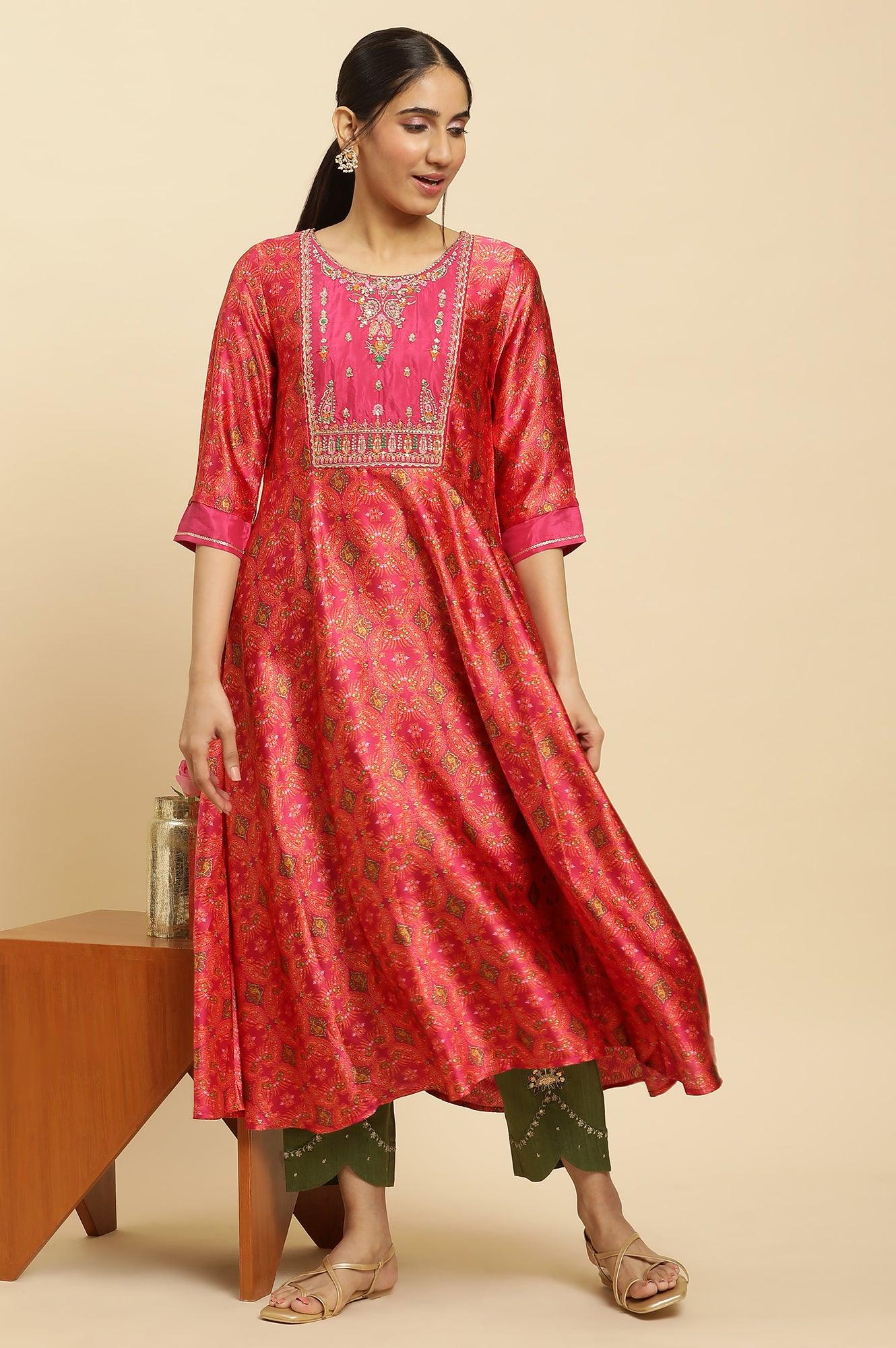 Olive Green Straight Pants With Embroidered Hemline - wforwoman