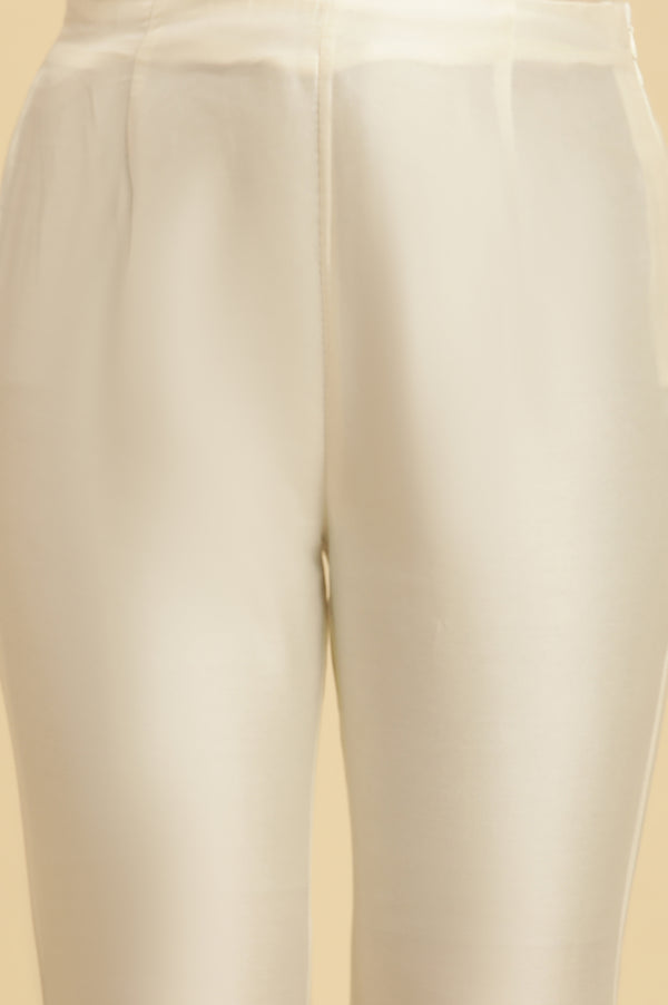 White Solid Embroidered Straight Woven Slim Pant