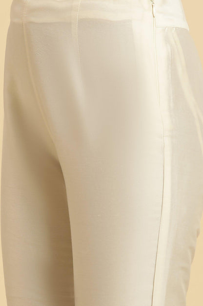 Ecru Slim Pants With Embroidered Hemline - wforwoman