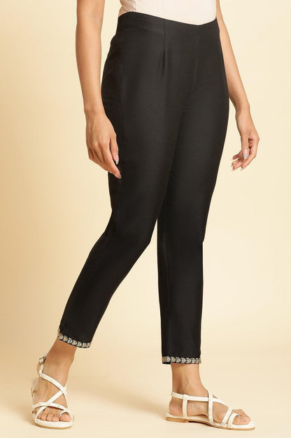 Black Silm Pants With Embroidered Border - wforwoman