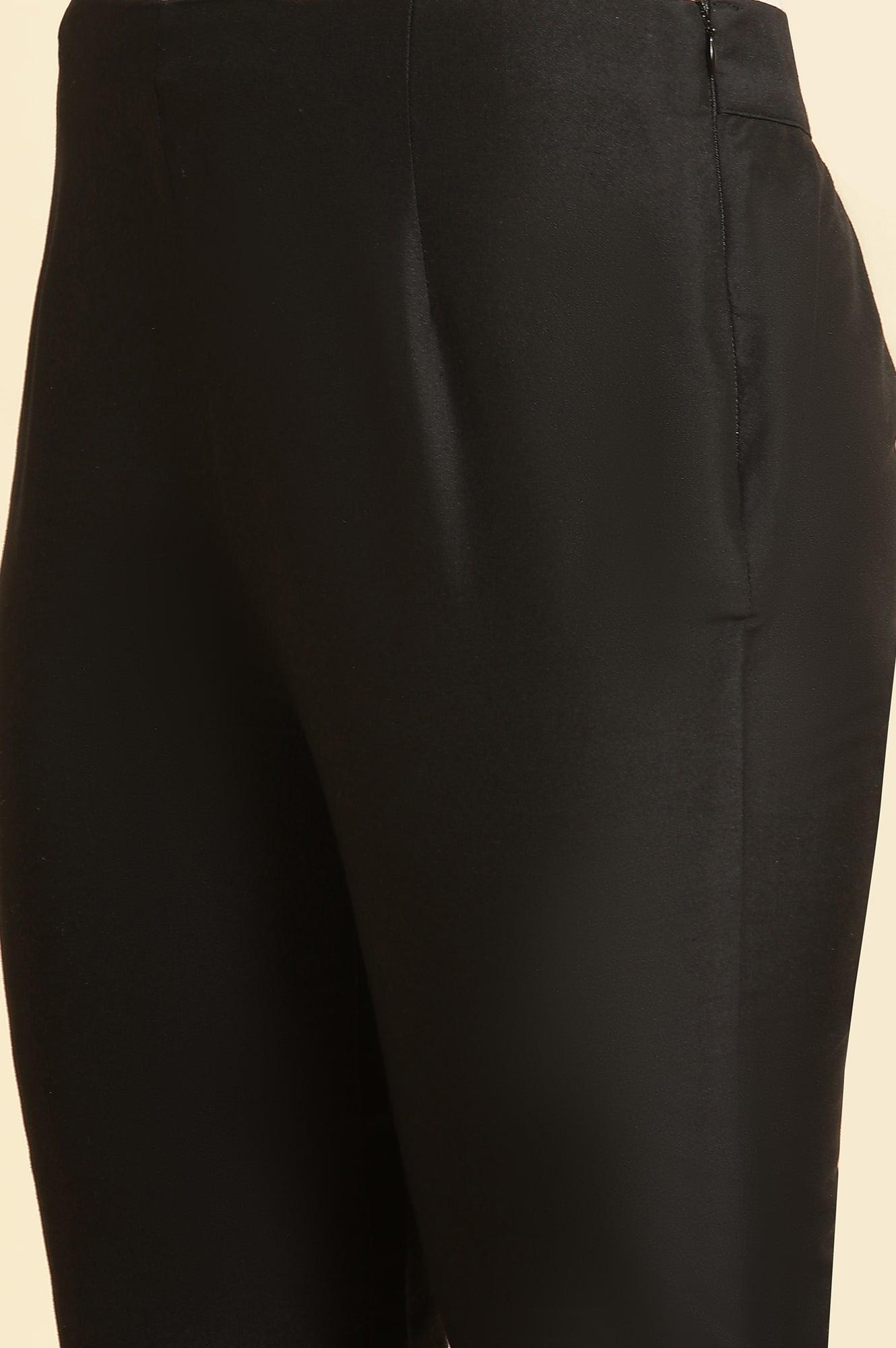 Black Silm Pants With Embroidered Border - wforwoman