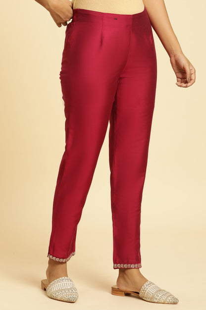 Pink Slim Pants with Embroidered Hemline