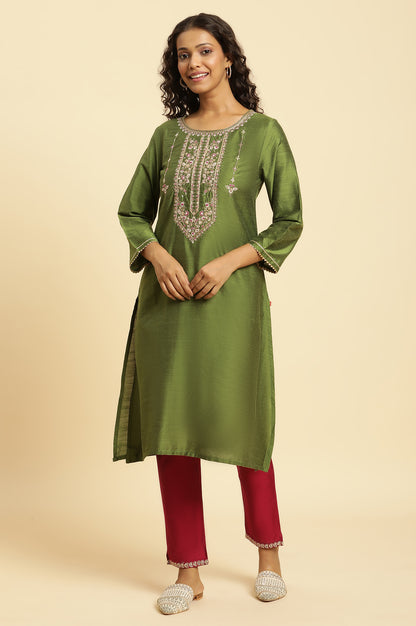 Pink Slim Pants with Embroidered Hemline