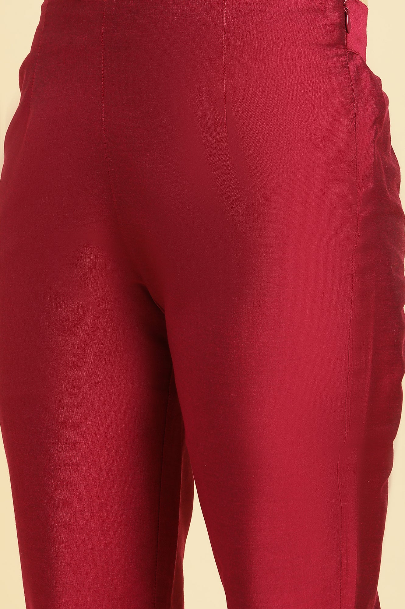 Pink Slim Pants with Embroidered Hemline