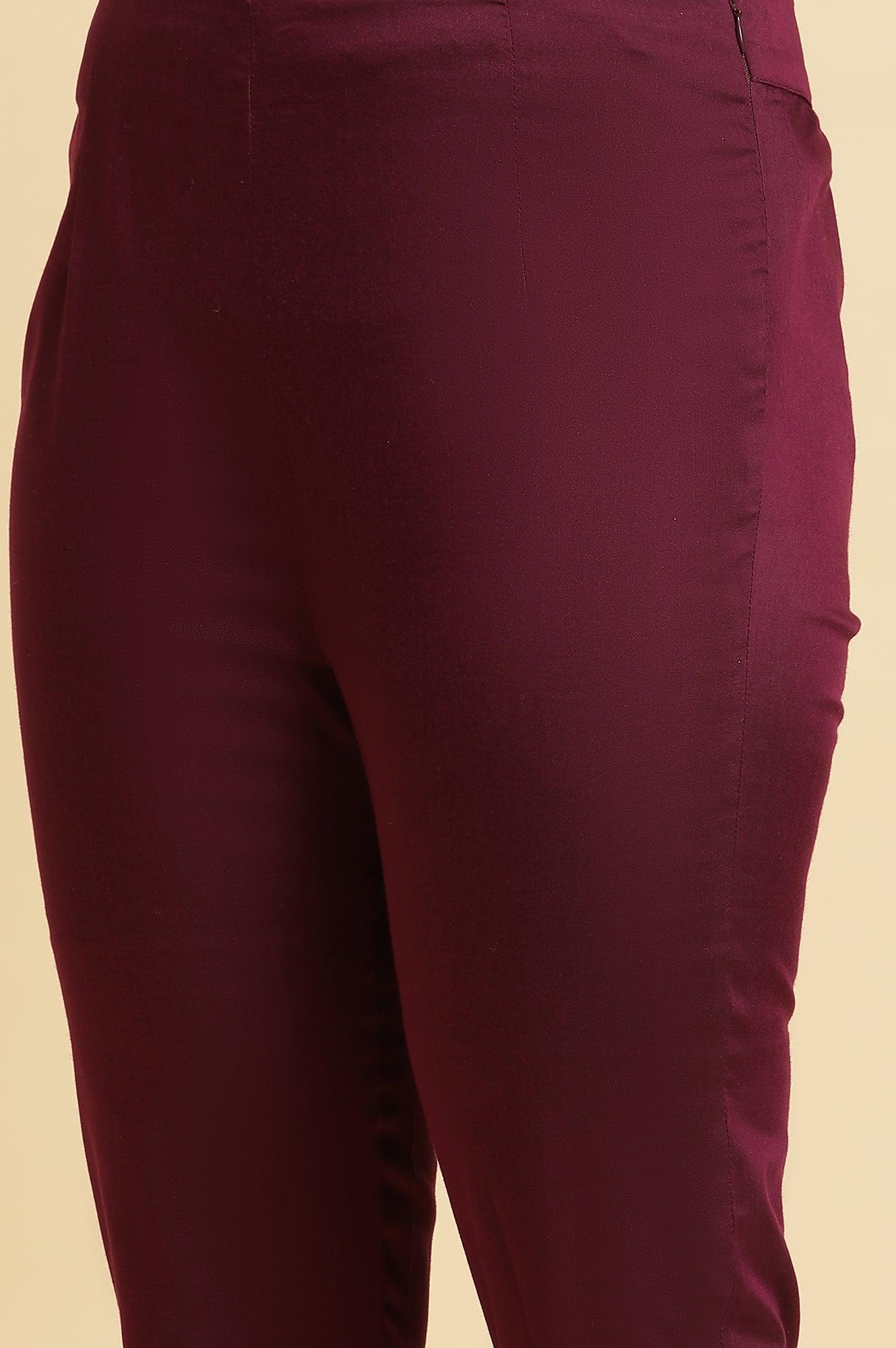 Purple Slim Pant With Embroidered Hemline - wforwoman