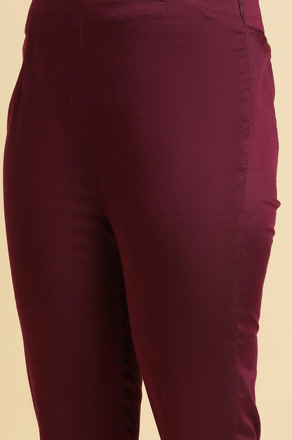 Purple Slim Pant With Embroidered Hemline - wforwoman
