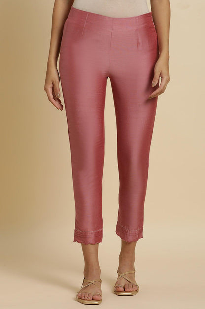 Pink Festive Solid Slim Pants - wforwoman