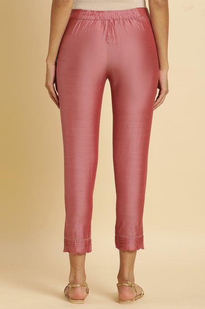 Pink Festive Solid Slim Pants - wforwoman