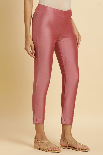 Pink Festive Solid Slim Pants - wforwoman