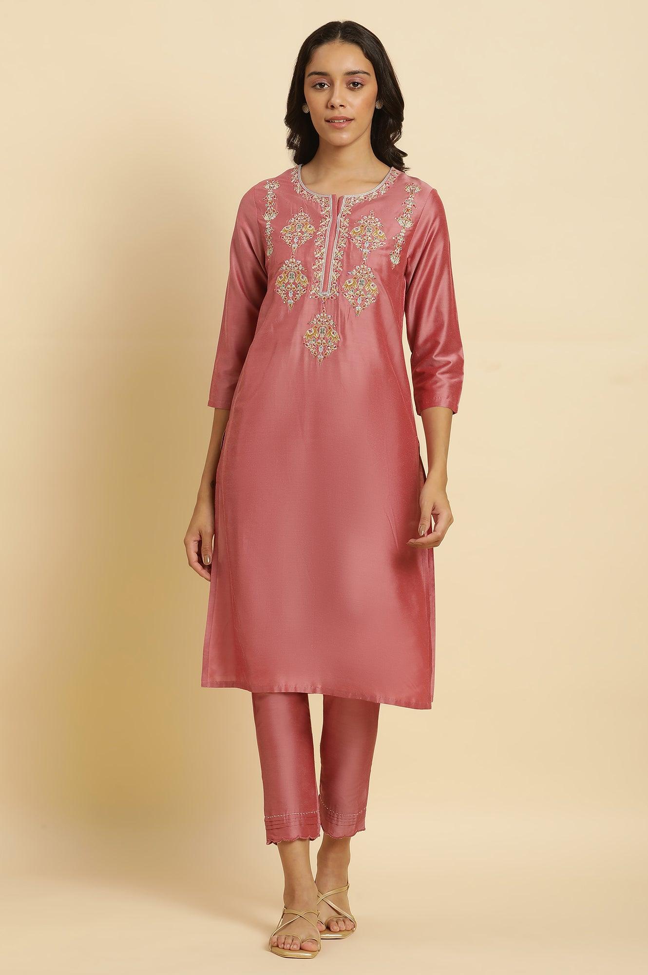 Pink Festive Solid Slim Pants - wforwoman