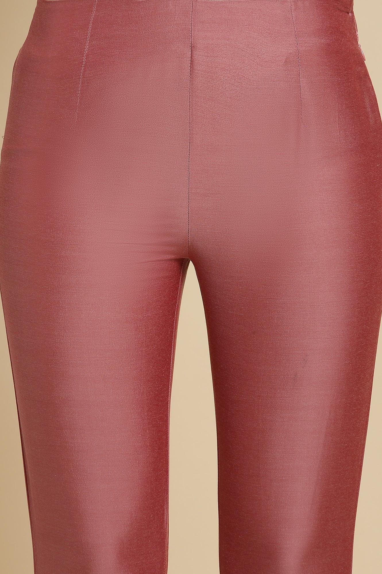 Pink Festive Solid Slim Pants - wforwoman