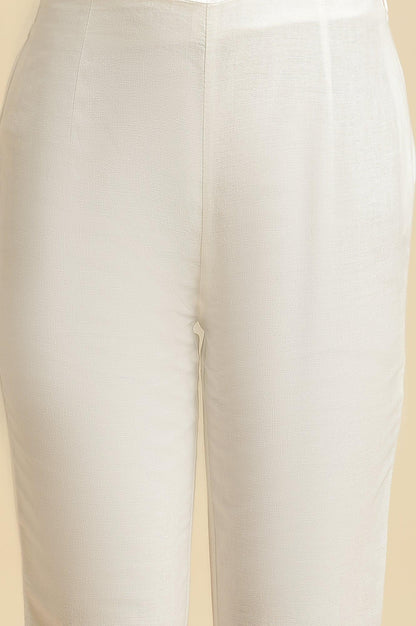 Ecru Slim Pants With Multi-Coloured Floral Embroidery - wforwoman