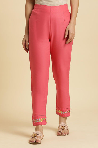 Pink Slim Pants Wit Embroidery At Hem - wforwoman