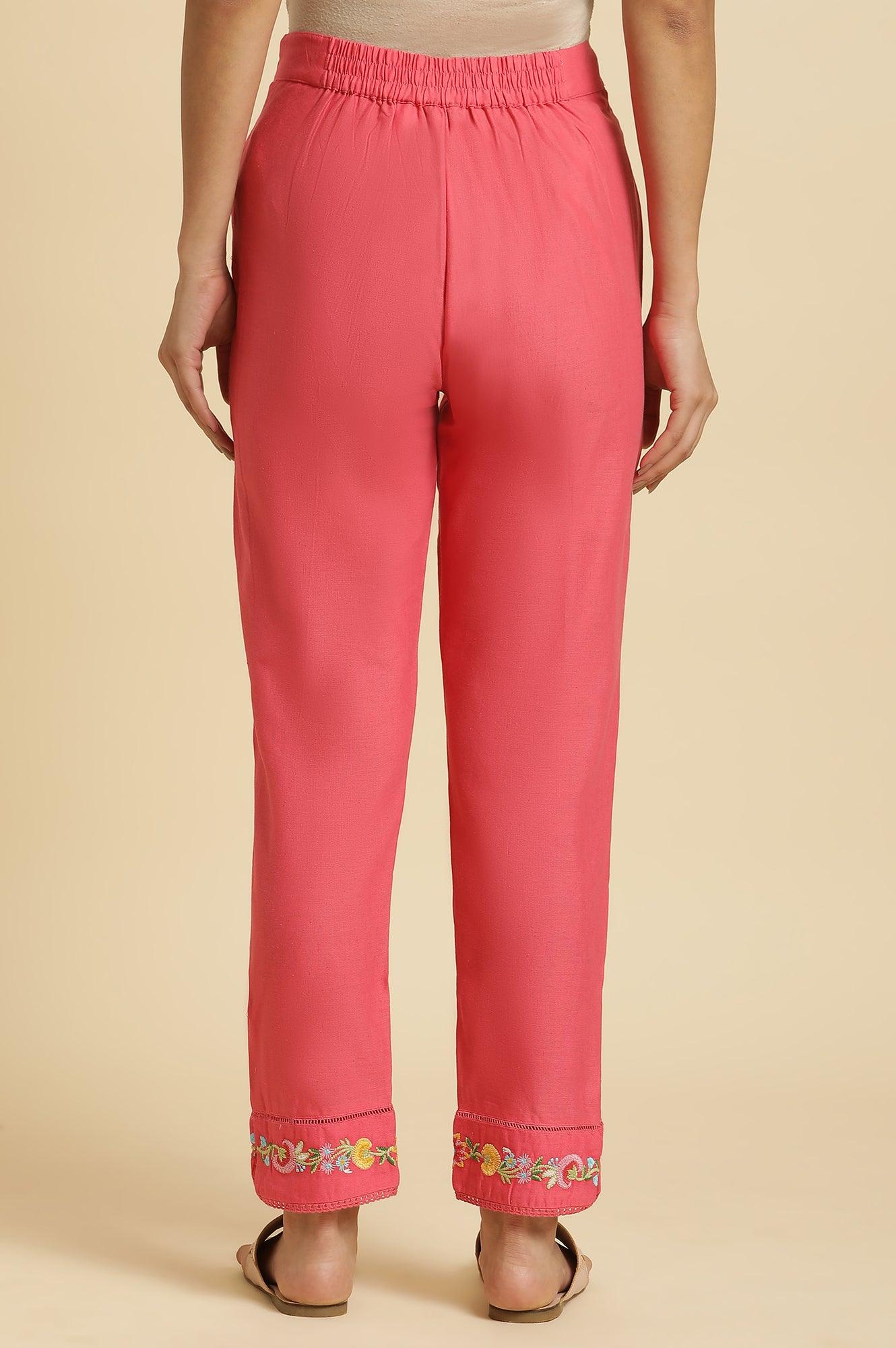 Pink Slim Pants Wit Embroidery At Hem - wforwoman