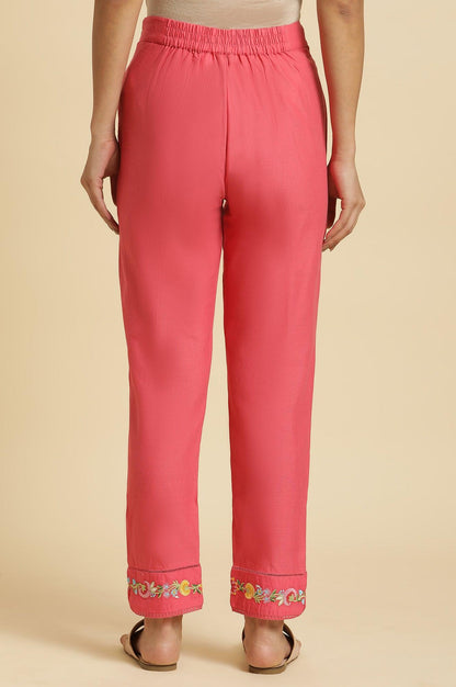 Pink Slim Pants Wit Embroidery At Hem - wforwoman