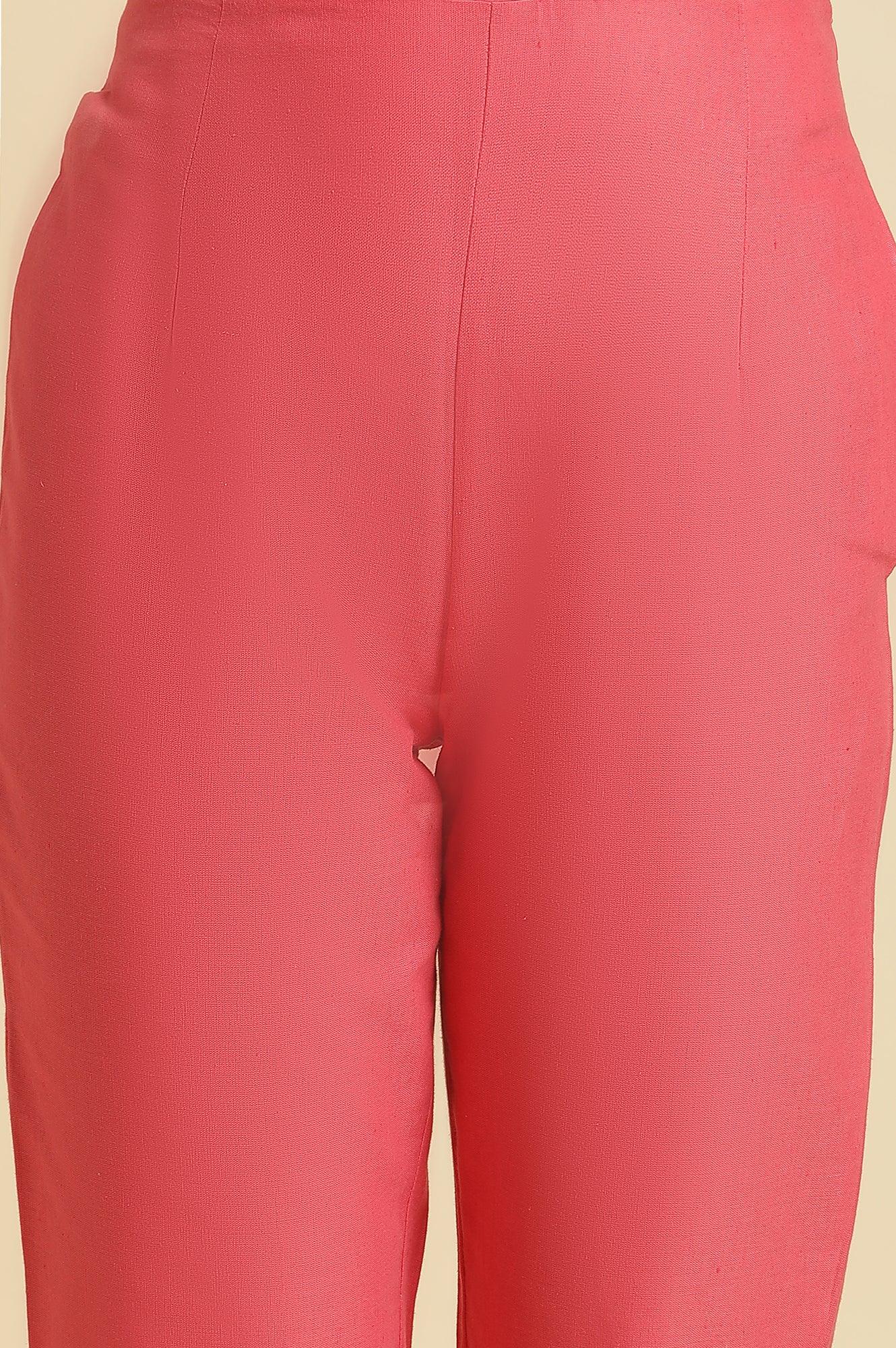 Pink Slim Pants Wit Embroidery At Hem - wforwoman