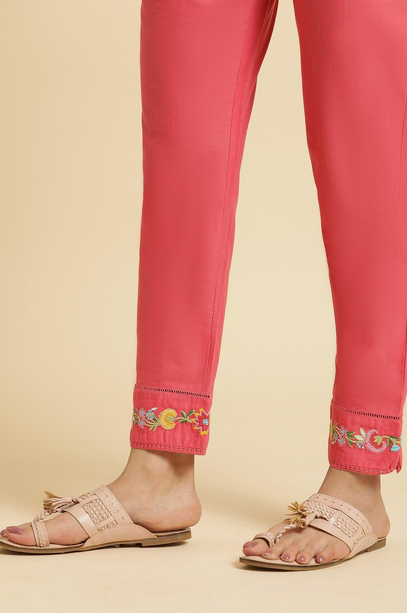Pink Slim Pants Wit Embroidery At Hem - wforwoman