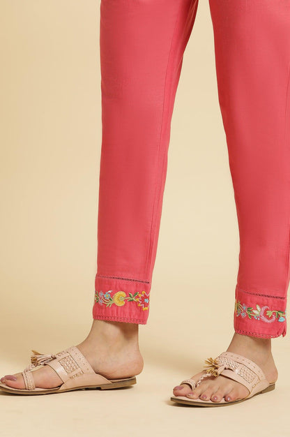 Pink Slim Pants Wit Embroidery At Hem - wforwoman