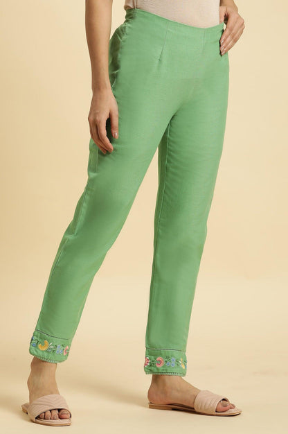 Green Slim Pants Wit Embroidery At Hem - wforwoman