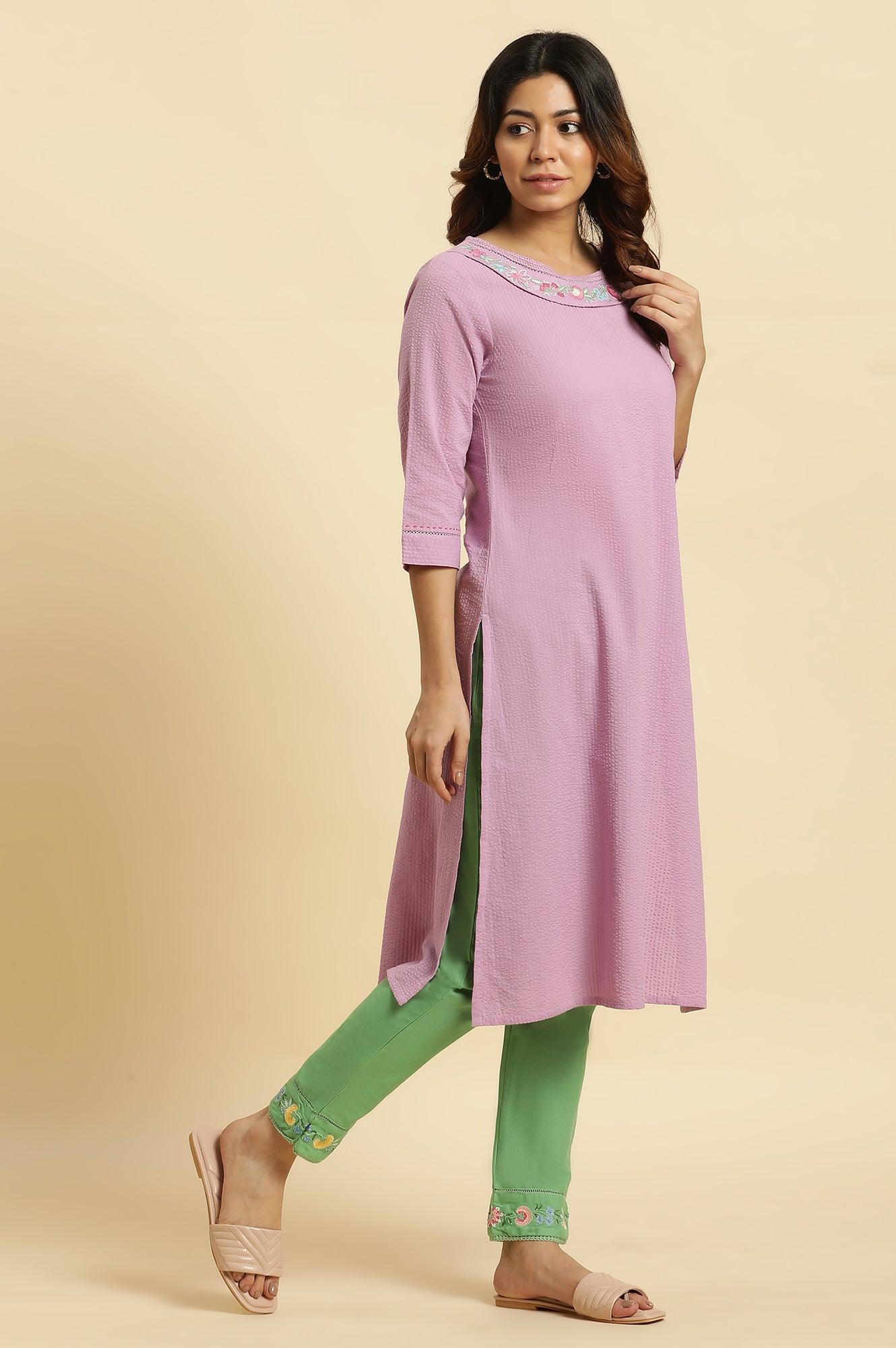 Green Slim Pants Wit Embroidery At Hem - wforwoman