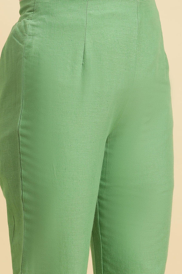 Green Slim Pants Wit Embroidery At Hem