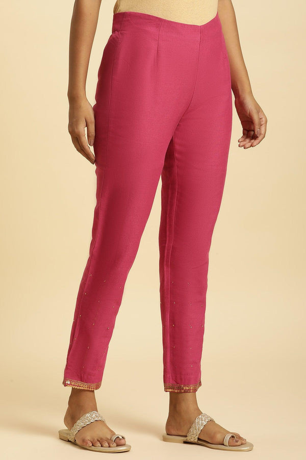 Pink Slim Pants with Metallic Sequin