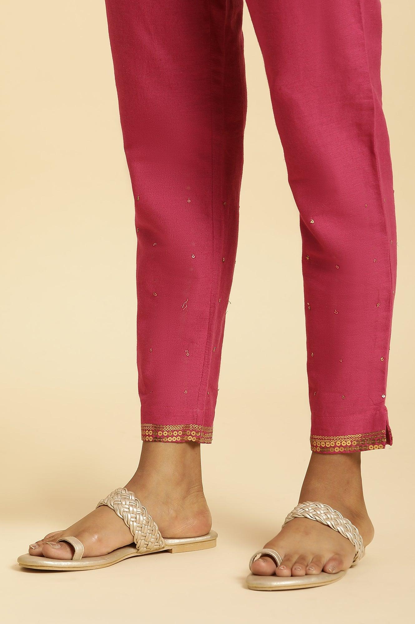 Pink Slim Pants With Metallic Sequin - wforwoman