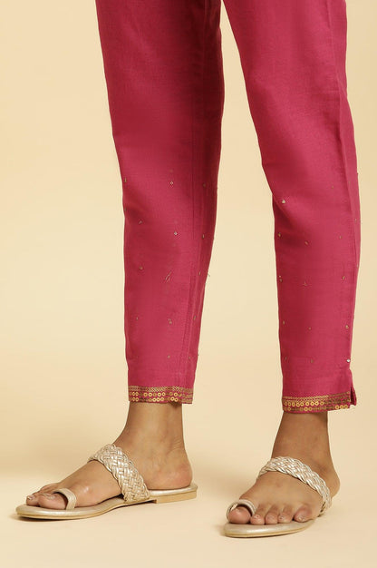 Pink Slim Pants With Metallic Sequin - wforwoman