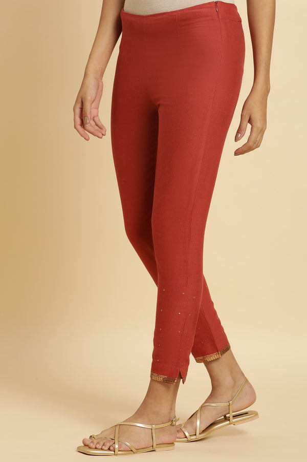 Red Geometric Printed American Crepe Straight Kurta with Slim Pant Set
