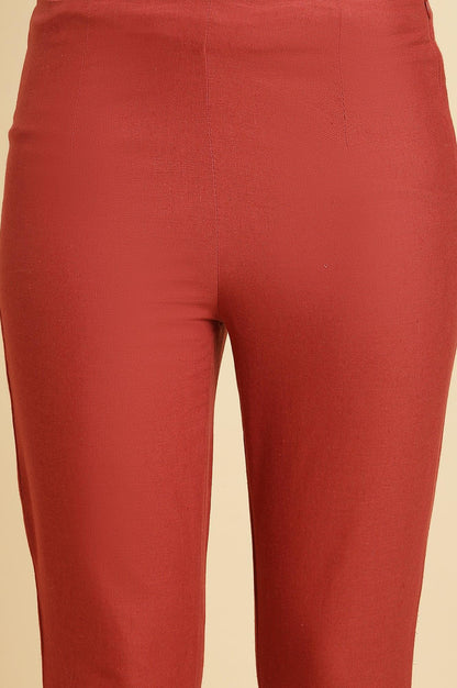 Rust Red Embellished Solid Slim Pants - wforwoman