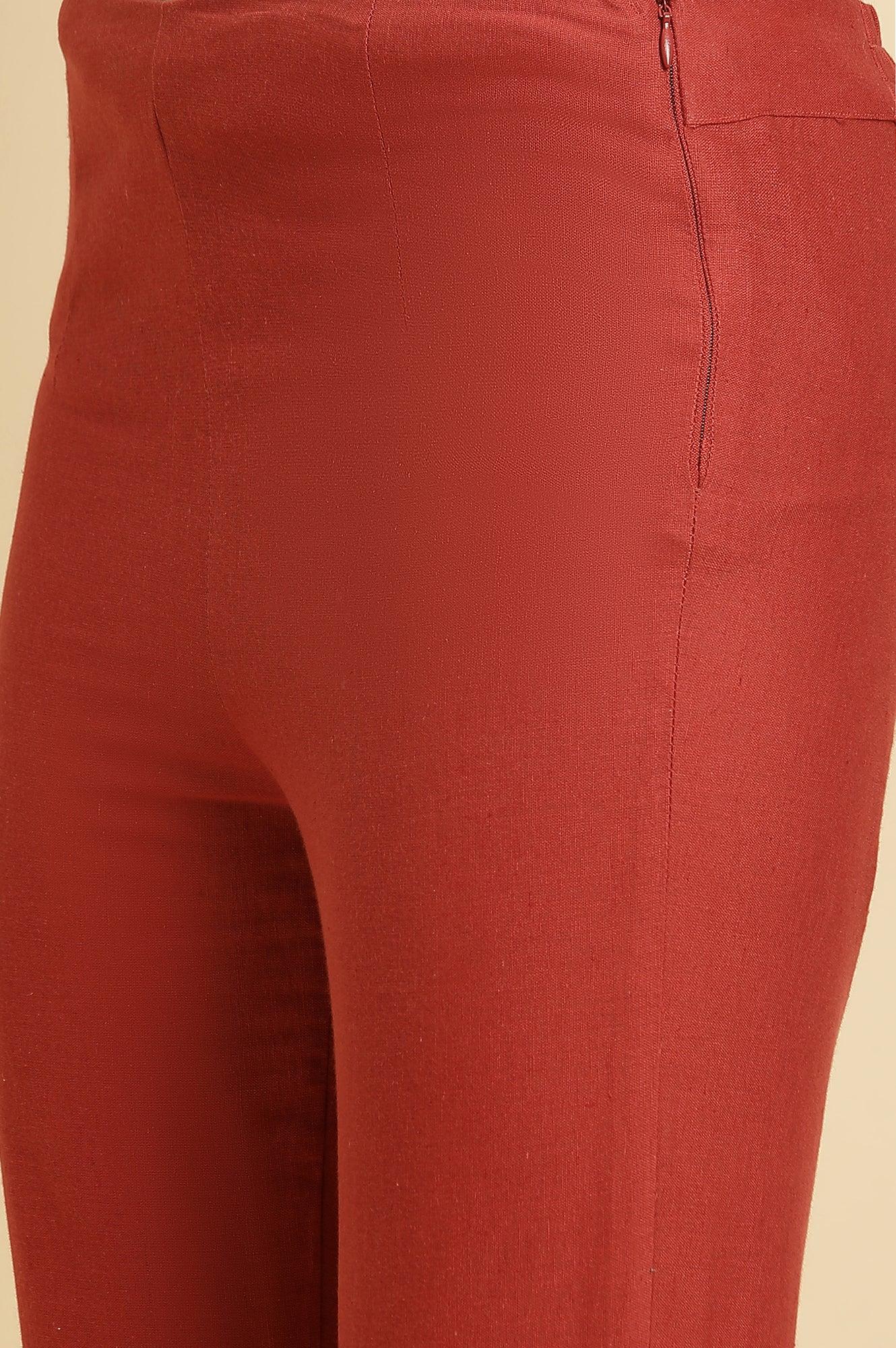 Rust Red Embellished Solid Slim Pants - wforwoman